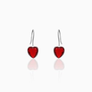 Silver ruby red heart earrings