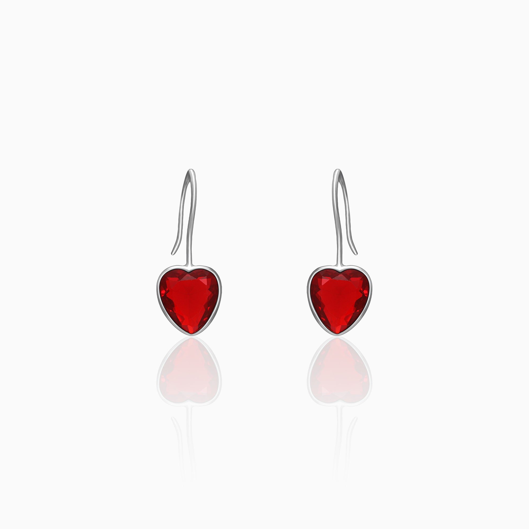 Silver ruby red heart earrings