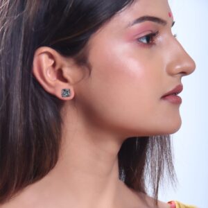 Oxidised silver woven square studs