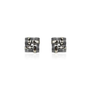 Oxidised silver woven square studs