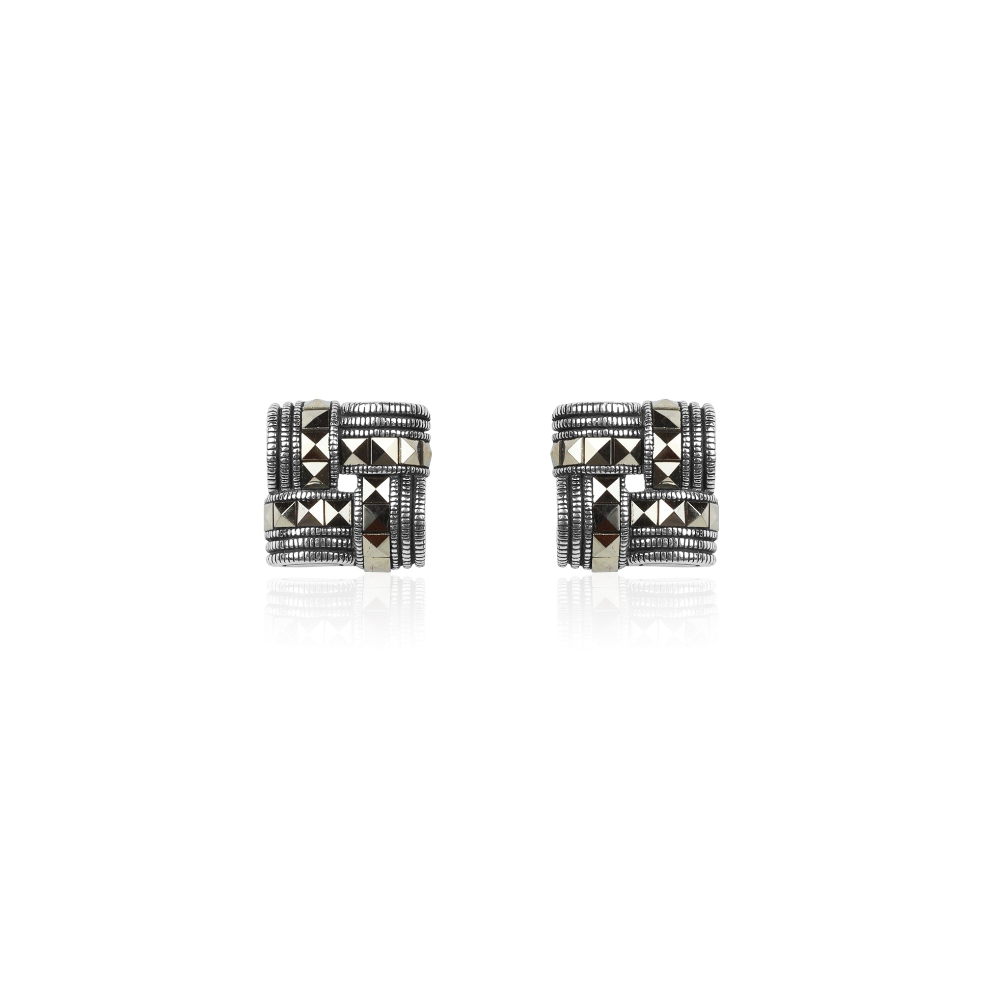 Oxidised silver woven square studs