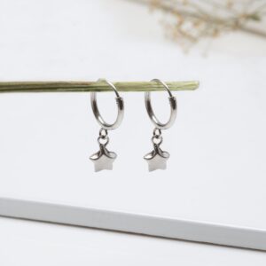 Silver mini star hoop earrings