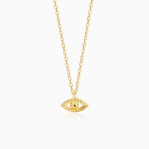 Golden evil eye zircon pendant with link chain