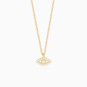 Golden evil eye zircon pendant with link chain