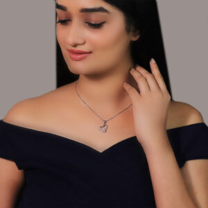 Silver zircon curve heart necklace with link chain