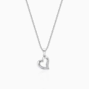 Silver zircon curve heart necklace with link chain