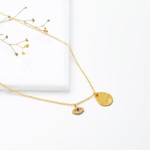 Golden evil eye charm necklace