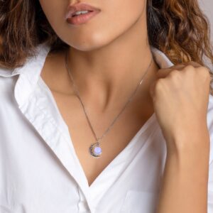 Oxidised silver moonstone crescent pendant with box chain