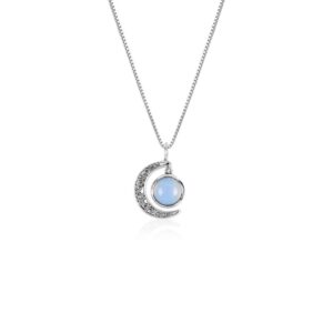 Oxidised silver moonstone crescent pendant with box chain