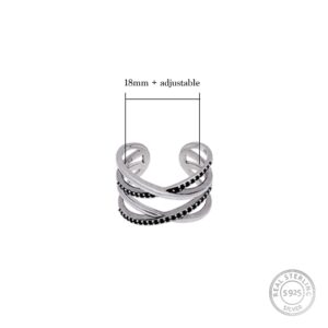 Silver weave black zircon ring