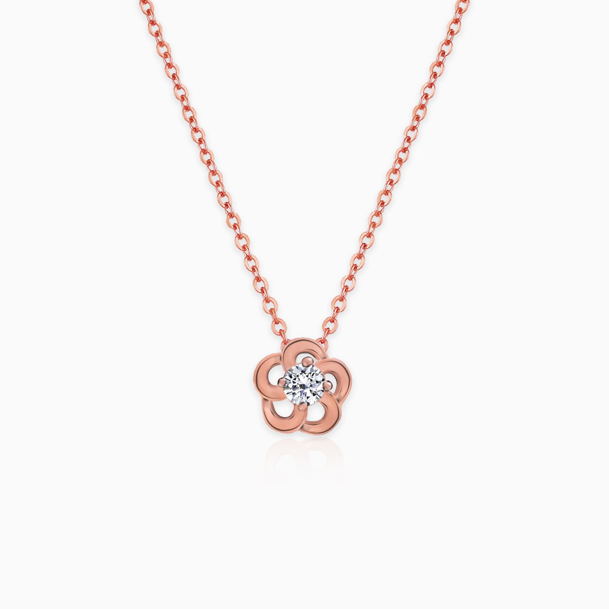 Rose gold flower pendant with link chain