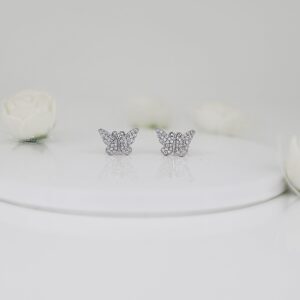 Silver zircon butterfly studs