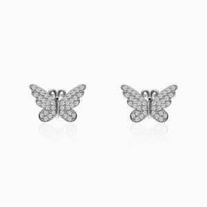 Silver zircon butterfly studs
