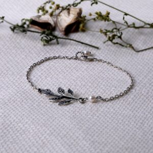 Oxidised silver leaf bracelet