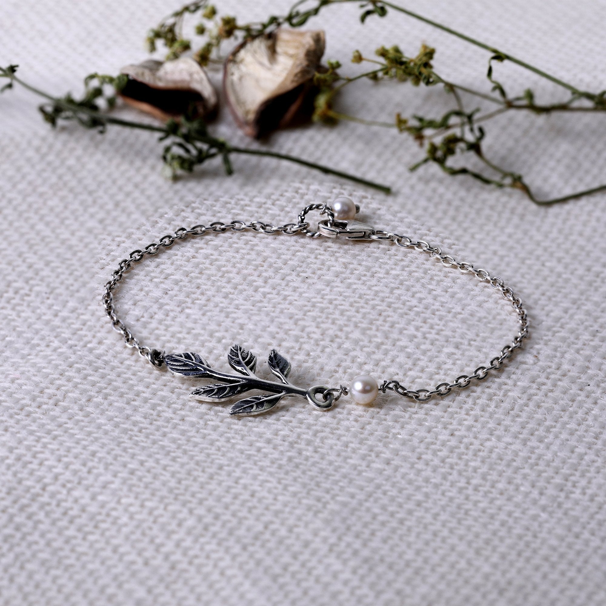 Oxidised silver leaf bracelet - Image 3