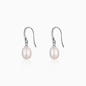 White pearl drop earrings