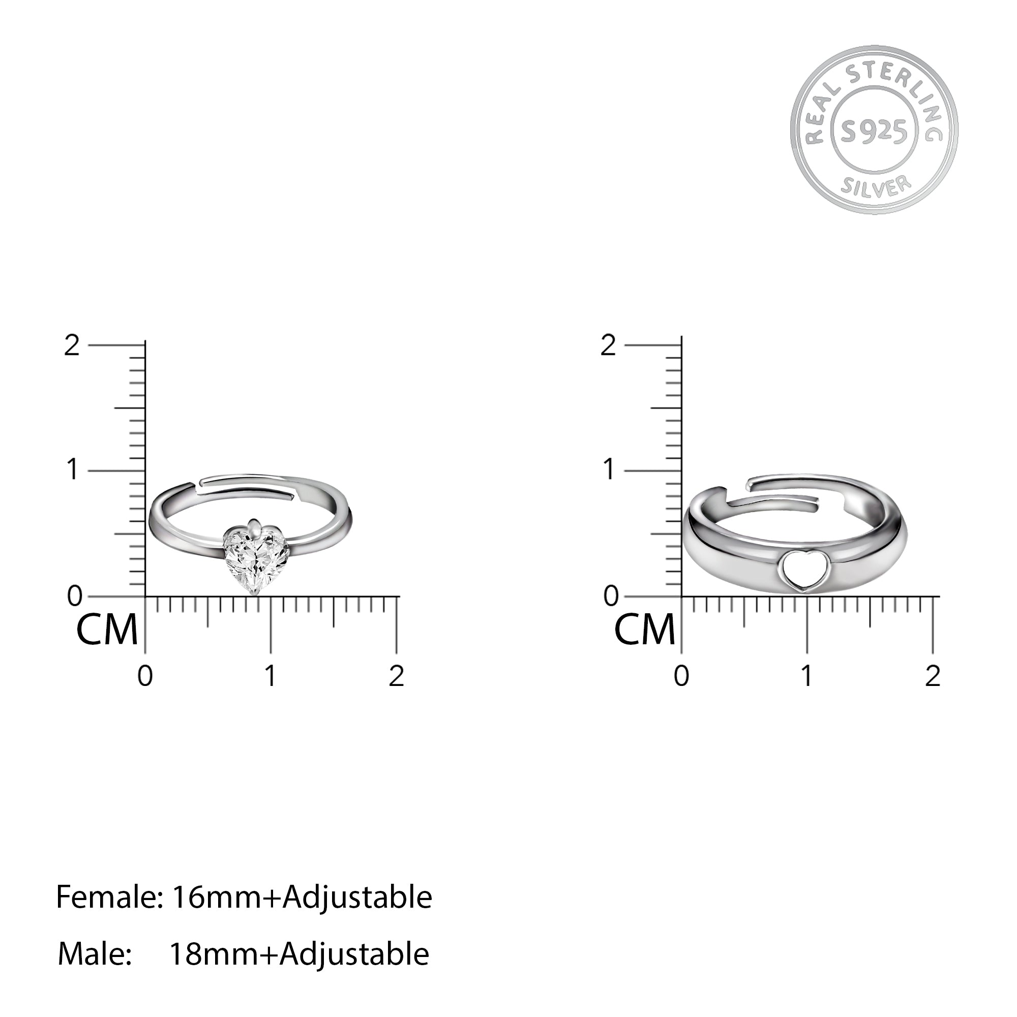 Silver embrace heart couple rings - Image 4