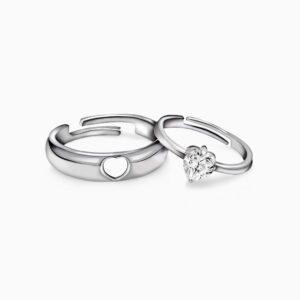 Silver embrace heart couple rings