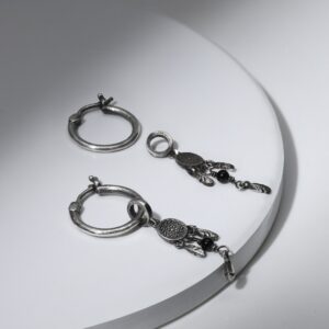 Oxidised silver dreamcatcher hoops