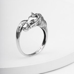 Oxidised silver horse ring