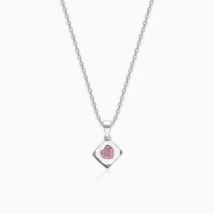 Cherry pink heart cube pendant with link chain