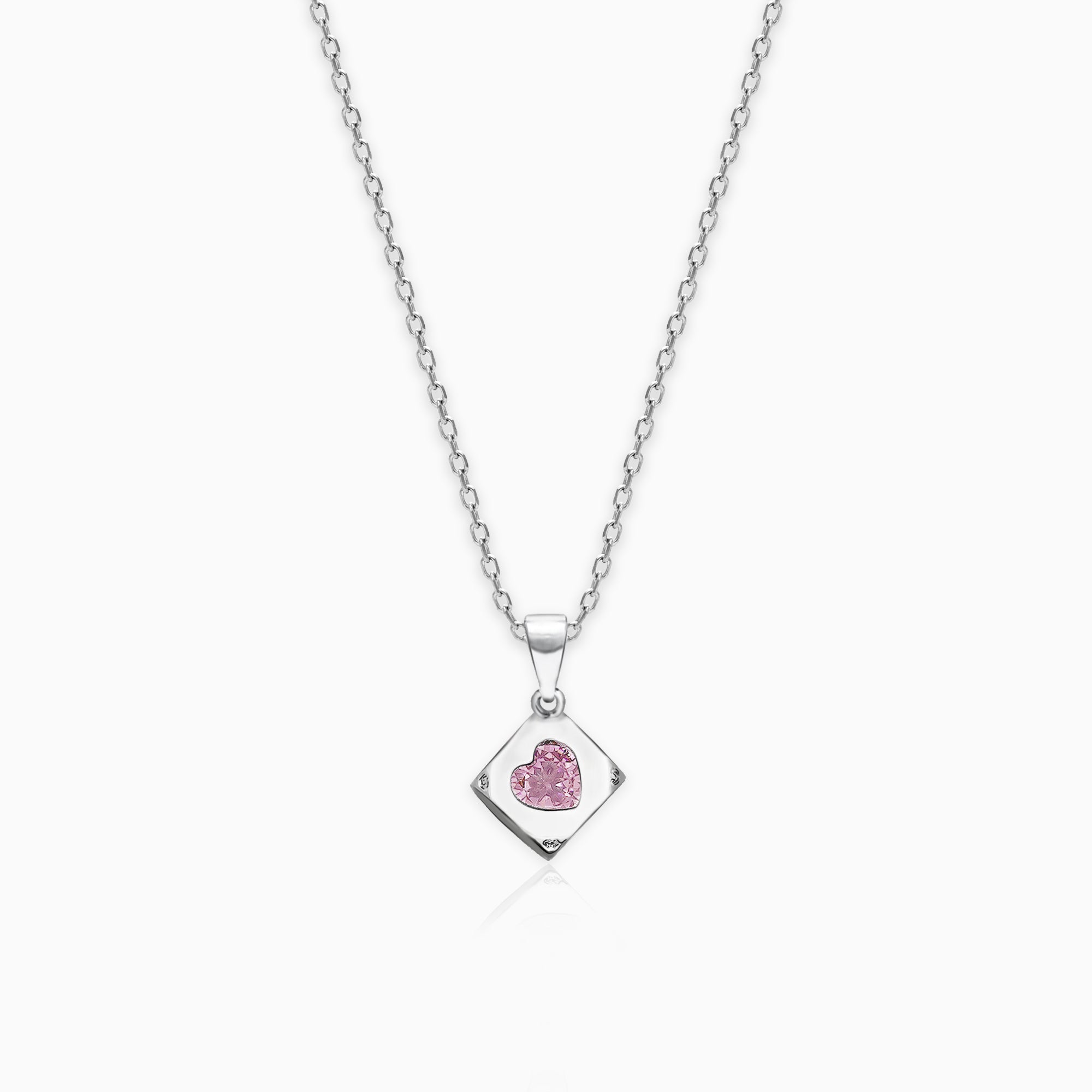 Cherry pink heart cube pendant with link chain