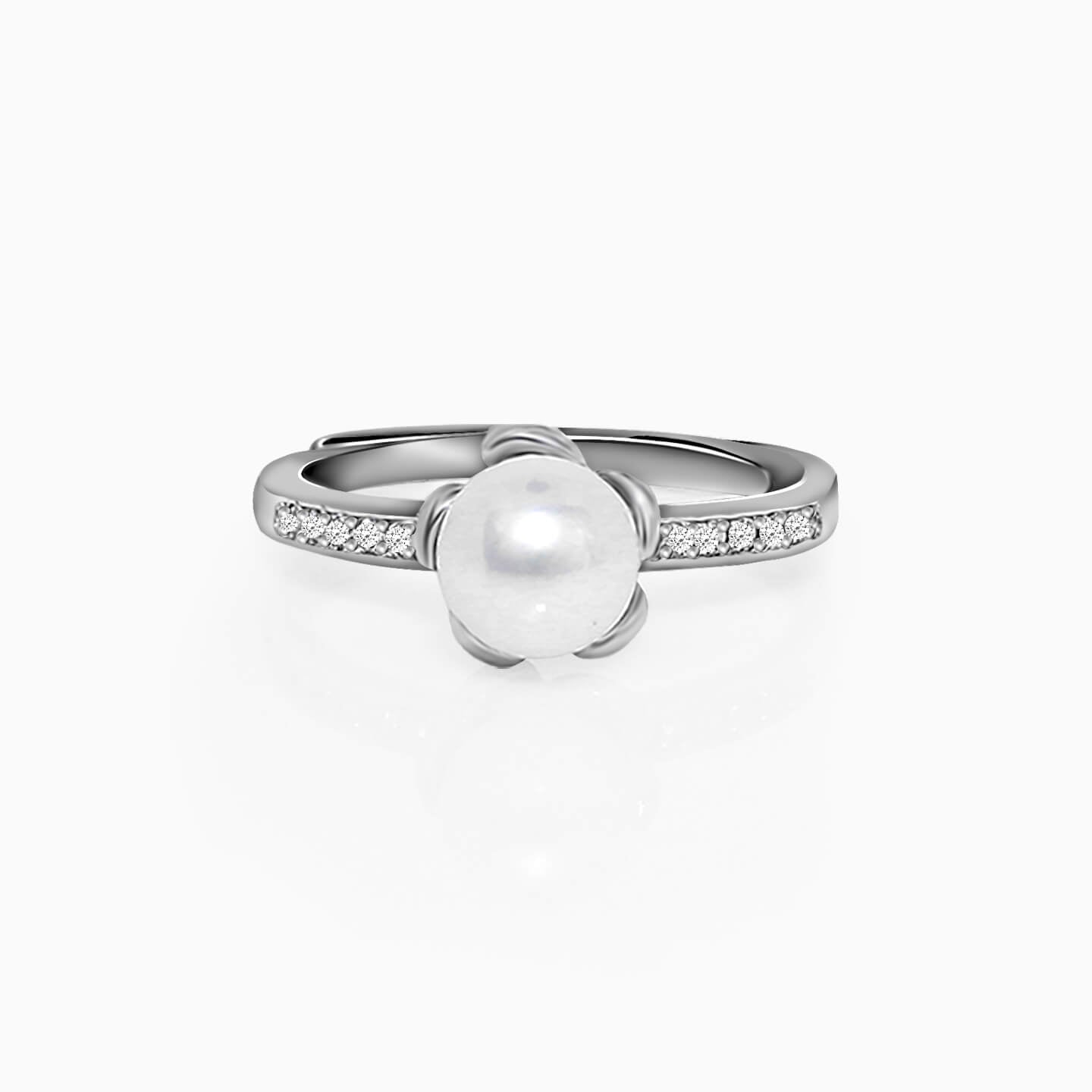 Silver pearl flower ring