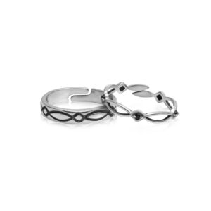 Oxidised silver woven couple bands