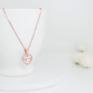 Rose gold love heart pendant with link chain