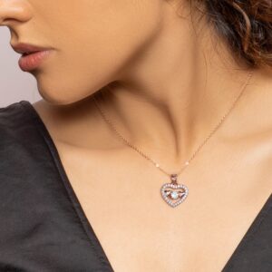 Rose gold love heart pendant with link chain
