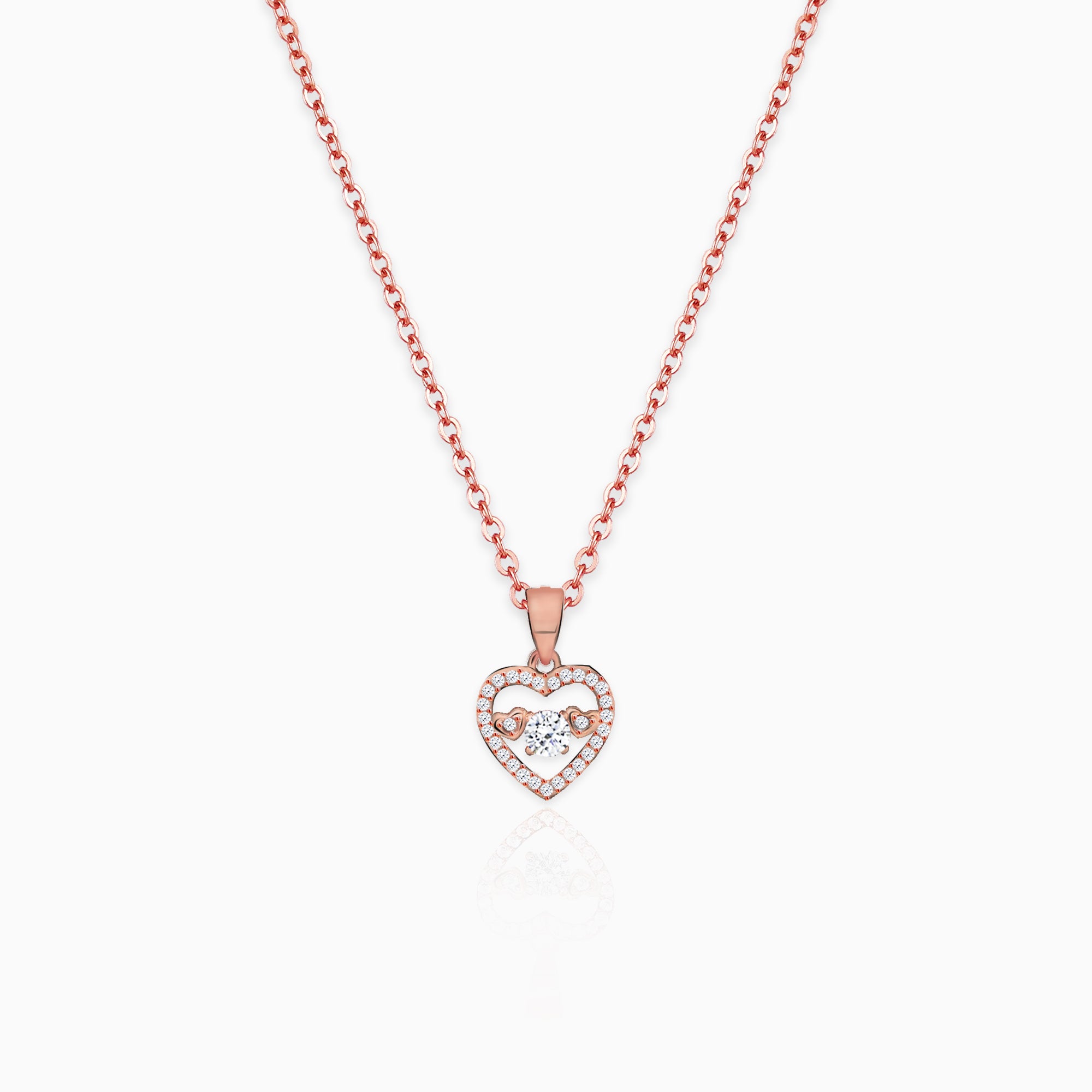 Rose gold love heart pendant with link chain