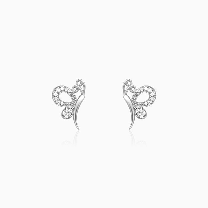Silver love like a butterfly studs
