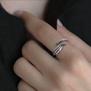 Oxidised silver leaf ring