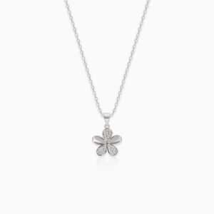 Silver flower pendant with link chain