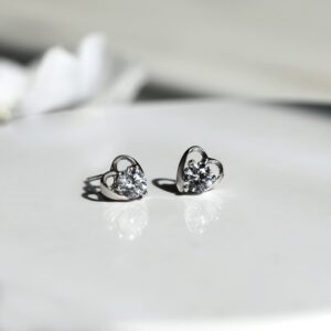 Silver zircon tiny heart studs