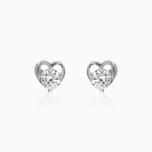 Silver zircon tiny heart studs