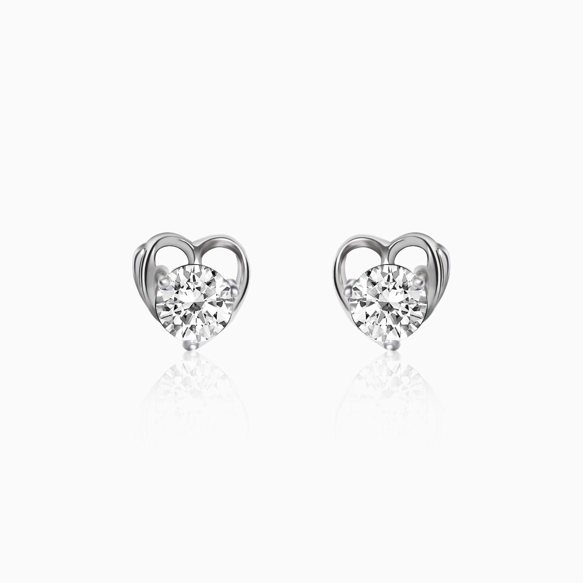 Silver zircon tiny heart studs