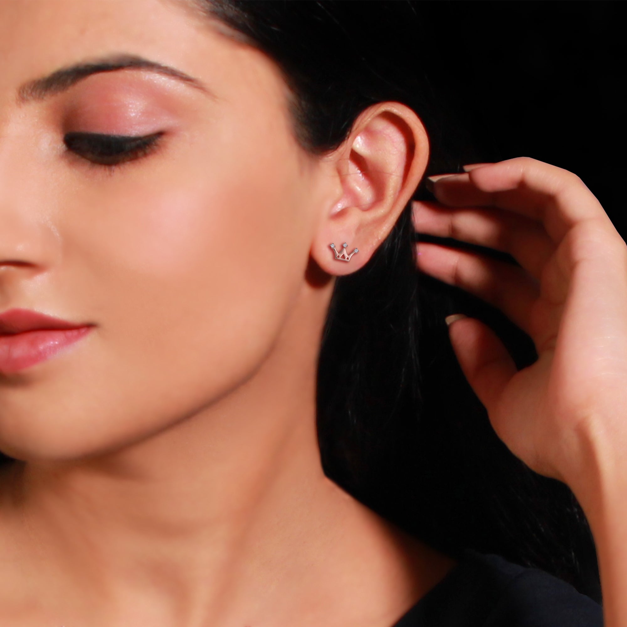 Rose gold tiara stud earrings - Image 2