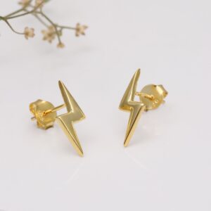 Golden lightning bolt stud earrings