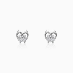 Silver sparkling owl earrings