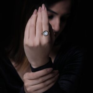 Oxidised silver moonstone ring
