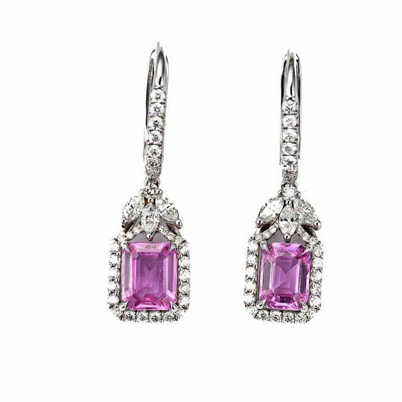 18K Pink Sapphire Earring Octagon 2.29 Cts
