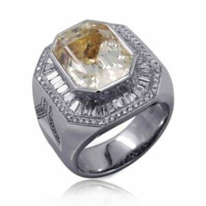 18K Yellow Sapphire Ring Octagon 15.03 Cts
