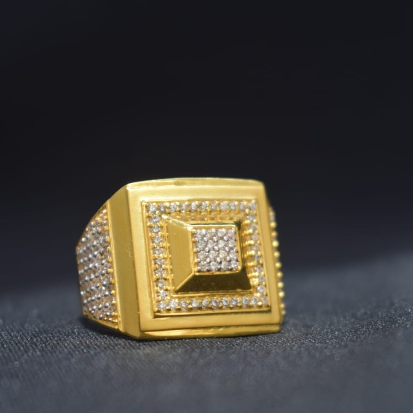 22Kt Gold CZ Square Shape Ring For Men MK-R23