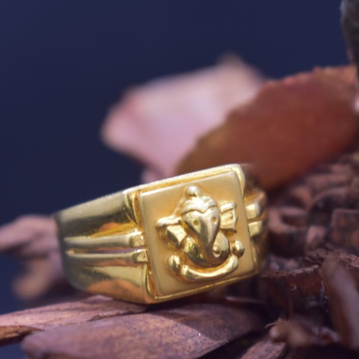 916 Gold Ganesh Design Ring For Men MK-R18 - Image 2