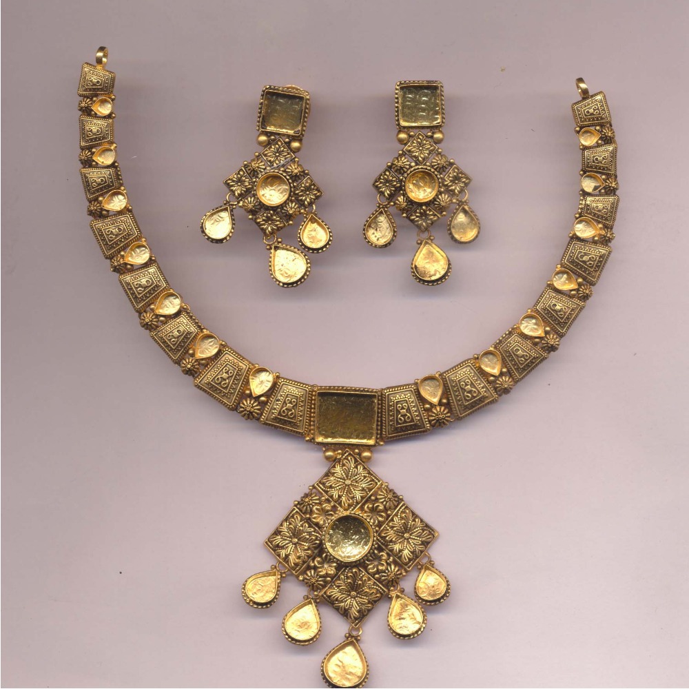 916 Gold Antique Jadtar Khokha Necklace Set PJ-N007
