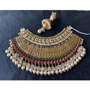 916 hallmarked rajasthani gold antique necklace set from rajkot
