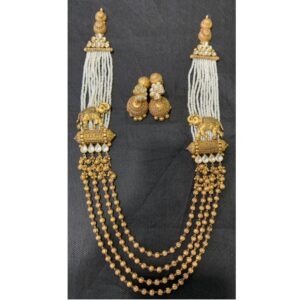 22K Gold Rajwadi Elephant Design Long Necklace Set
