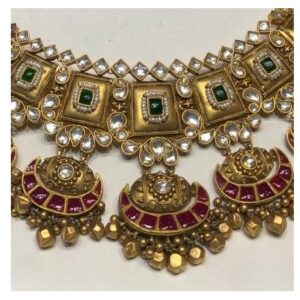 Antique jadtar kundan necklace set akm-ns-054