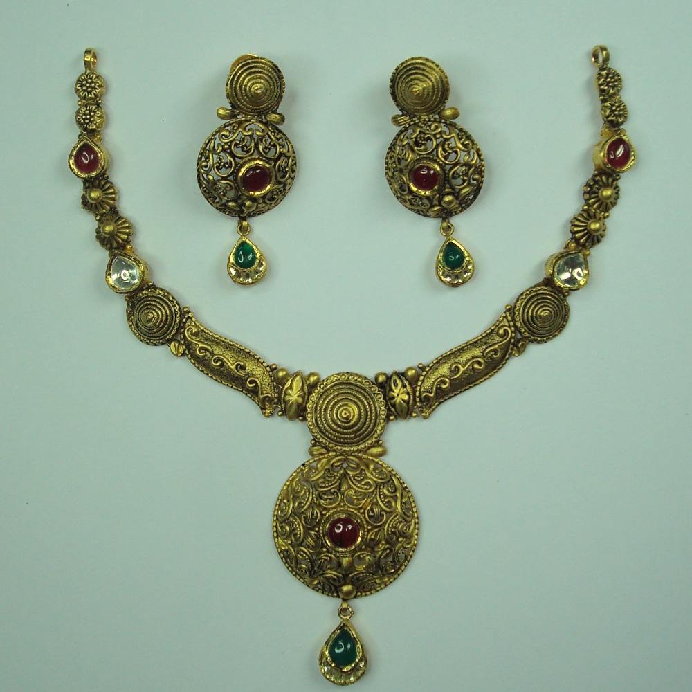 916 antique kundan necklace set with earrings akm-ns-007